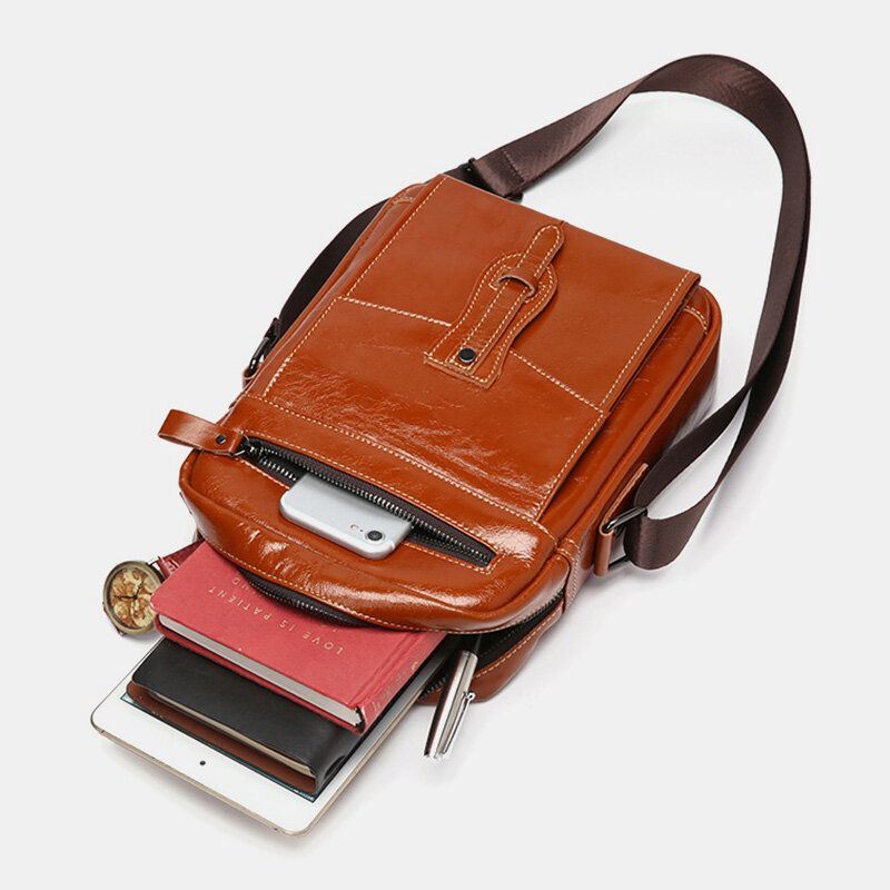 Miesten Aitoa Nahkaa Suuri Kapasiteetti Vintage Business Crossbody Laukku Olkalaukku