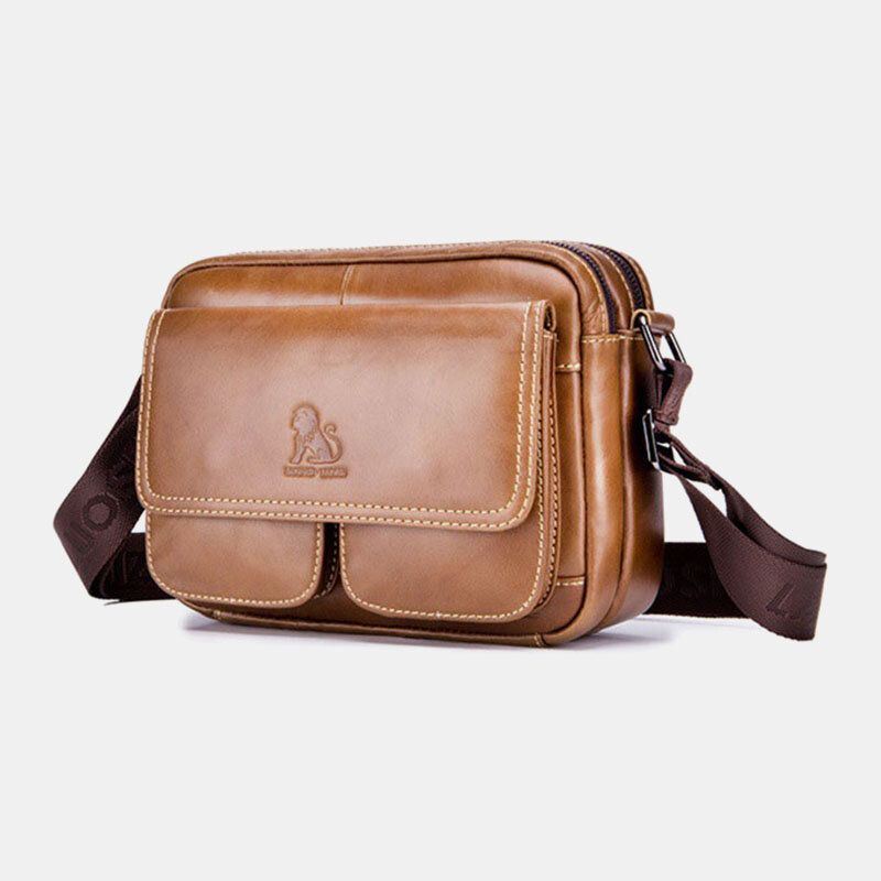 Miesten Aitoa Nahkaa Suuri Tilavuus Monitaskuinen Varkaudenesto Vintage Crossbody Laukku Lehmännahkainen Olkalaukku