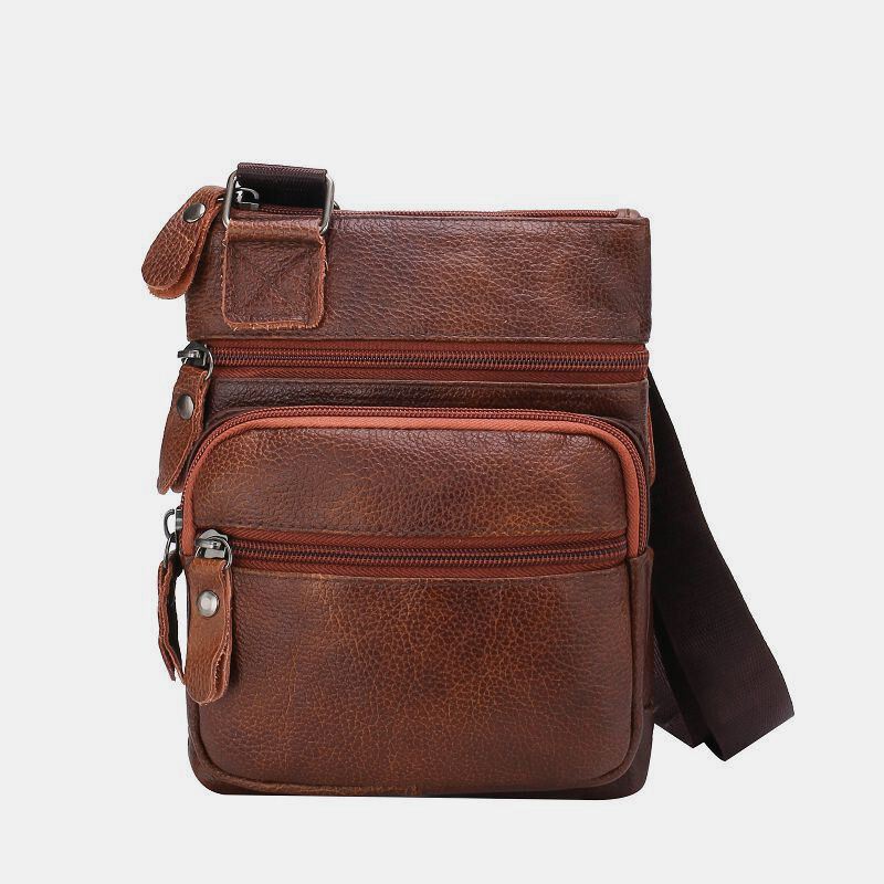 Miesten Aitoa Nahkaa Suuri Tilavuus Vedenpitävä Kulutusta Kestävä Crossbody Laukku