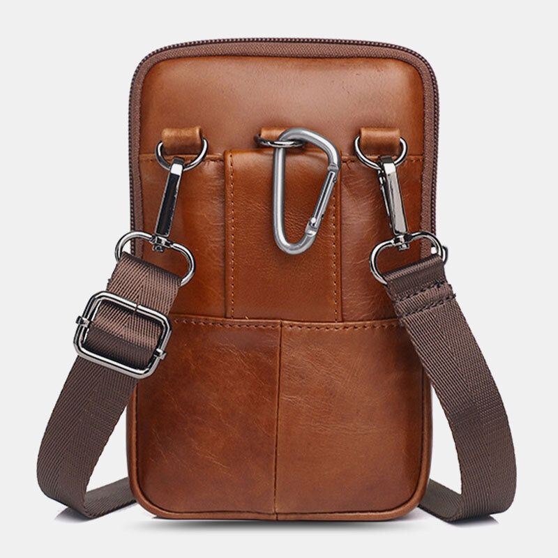 Miesten Aitoa Nahkaa Vintage Monikorttipaikka 6.5 Tuuman Minipuhelinlaukku Crossbody Laukku Vyötärölaukku Lehmännahkainen Laukku