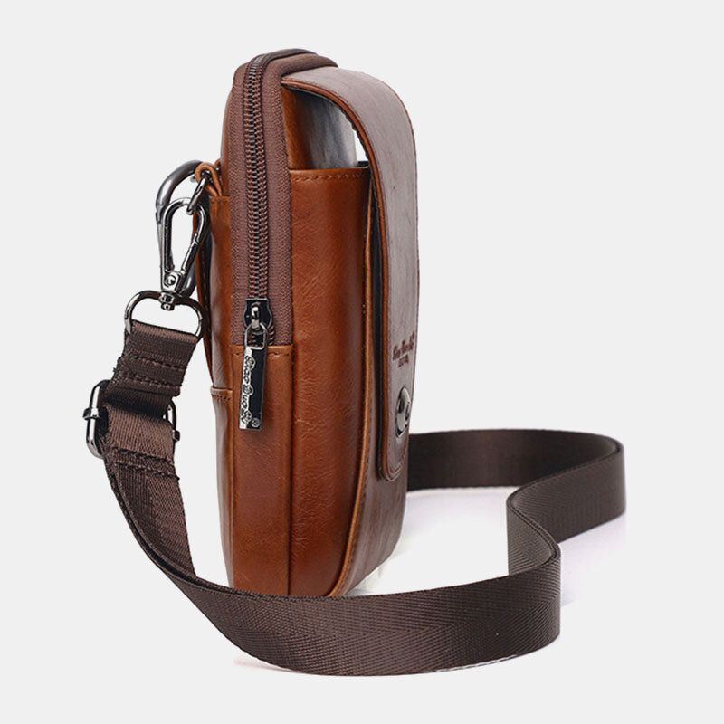 Miesten Aitoa Nahkaa Vintage Monikorttipaikka 6.5 Tuuman Minipuhelinlaukku Crossbody Laukku Vyötärölaukku Lehmännahkainen Laukku