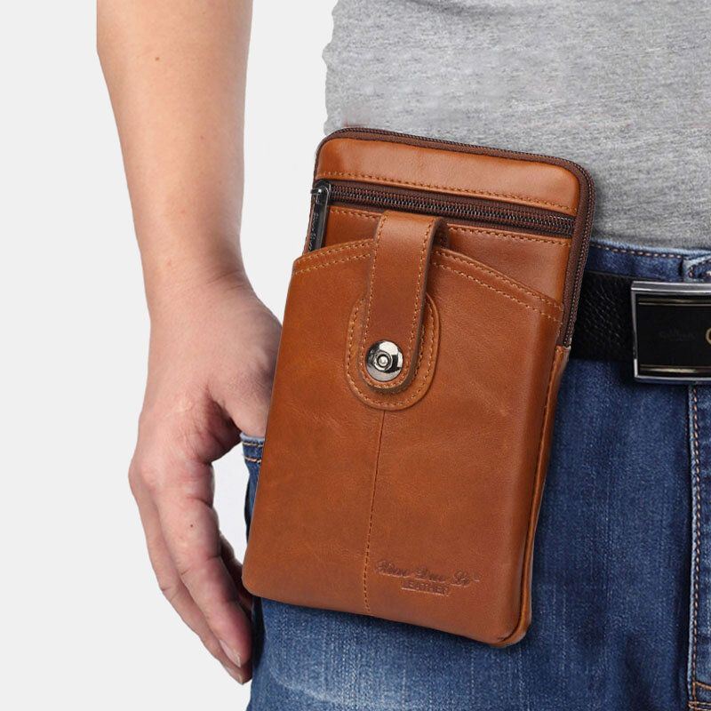 Miesten Aitoa Nahkaa Vintage Monitoiminen 6.5 Tuuman Vetoketjullinen Puhelinlaukku Crossbody Laukku Vyötärölaukku