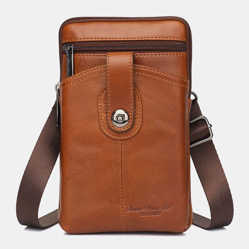 Miesten Aitoa Nahkaa Vintage Monitoiminen 6.5 Tuuman Vetoketjullinen Puhelinlaukku Crossbody Laukku Vyötärölaukku