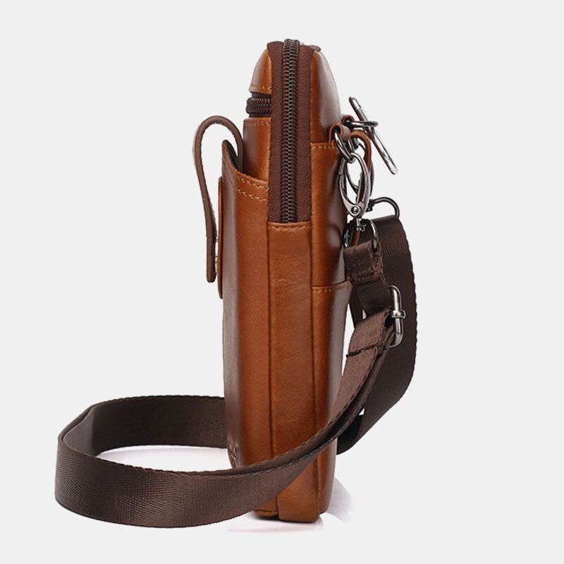 Miesten Aitoa Nahkaa Vintage Monitoiminen 6.5 Tuuman Vetoketjullinen Puhelinlaukku Crossbody Laukku Vyötärölaukku