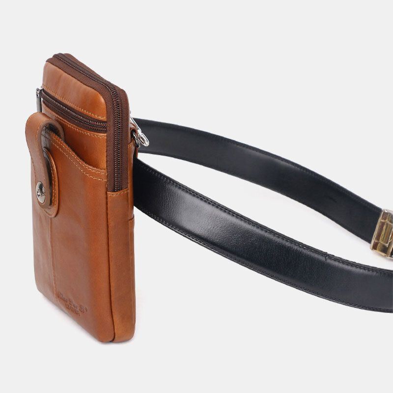 Miesten Aitoa Nahkaa Vintage Monitoiminen 6.5 Tuuman Vetoketjullinen Puhelinlaukku Crossbody Laukku Vyötärölaukku