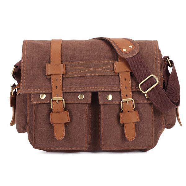 Miesten Canvas Mikrokuituinen Nahka Rento Ulkoilu Messenger Olkalaukku Crossbody