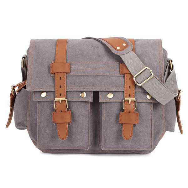 Miesten Canvas Mikrokuituinen Nahka Rento Ulkoilu Messenger Olkalaukku Crossbody