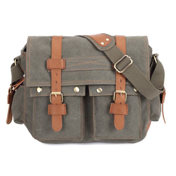 Miesten Canvas Mikrokuituinen Nahka Rento Ulkoilu Messenger Olkalaukku Crossbody