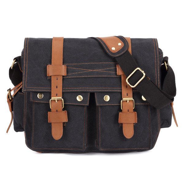 Miesten Canvas Mikrokuituinen Nahka Rento Ulkoilu Messenger Olkalaukku Crossbody