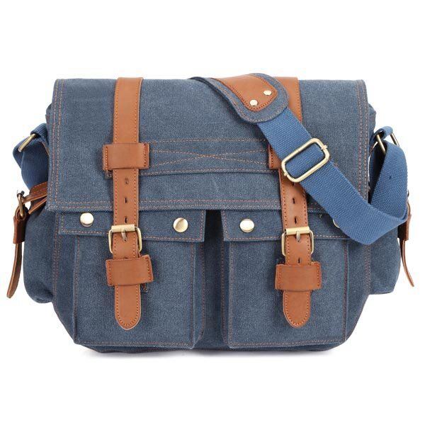 Miesten Canvas Mikrokuituinen Nahka Rento Ulkoilu Messenger Olkalaukku Crossbody