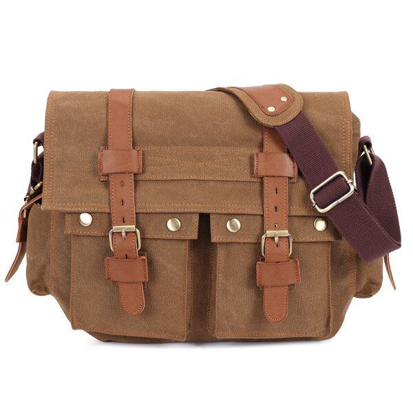 Miesten Canvas Mikrokuituinen Nahka Rento Ulkoilu Messenger Olkalaukku Crossbody