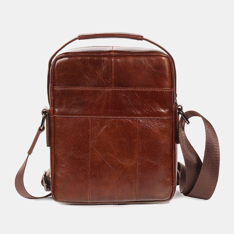 Miesten Ensimmäisen Kerroksen Lehmännahkainen Kaksinkertainen Etutasku 7.9 Tuuman Ipad Mini Messenger Bag Crossbody Bag Opettajan Laukku