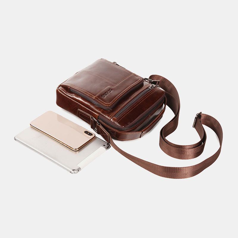 Miesten Ensimmäisen Kerroksen Lehmännahkainen Kaksinkertainen Etutasku 7.9 Tuuman Ipad Mini Messenger Bag Crossbody Bag Opettajan Laukku