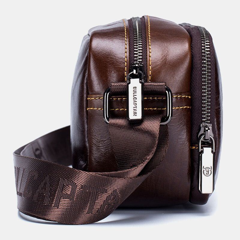 Miesten Lehmännahkainen Monitoiminen Suuri Kapasiteetti Edessä Vetoketjutasku Crossbody Laukut Olkalaukku Messenger Bag