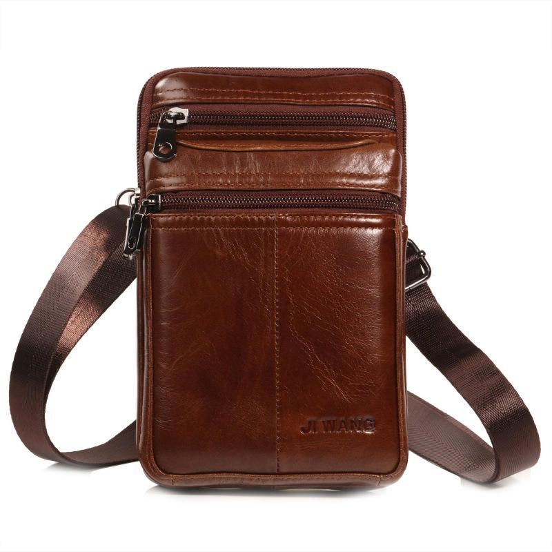 Miesten Lehmännahkainen Monitoimivyötärölaukku Vintage Crossbody -laukku