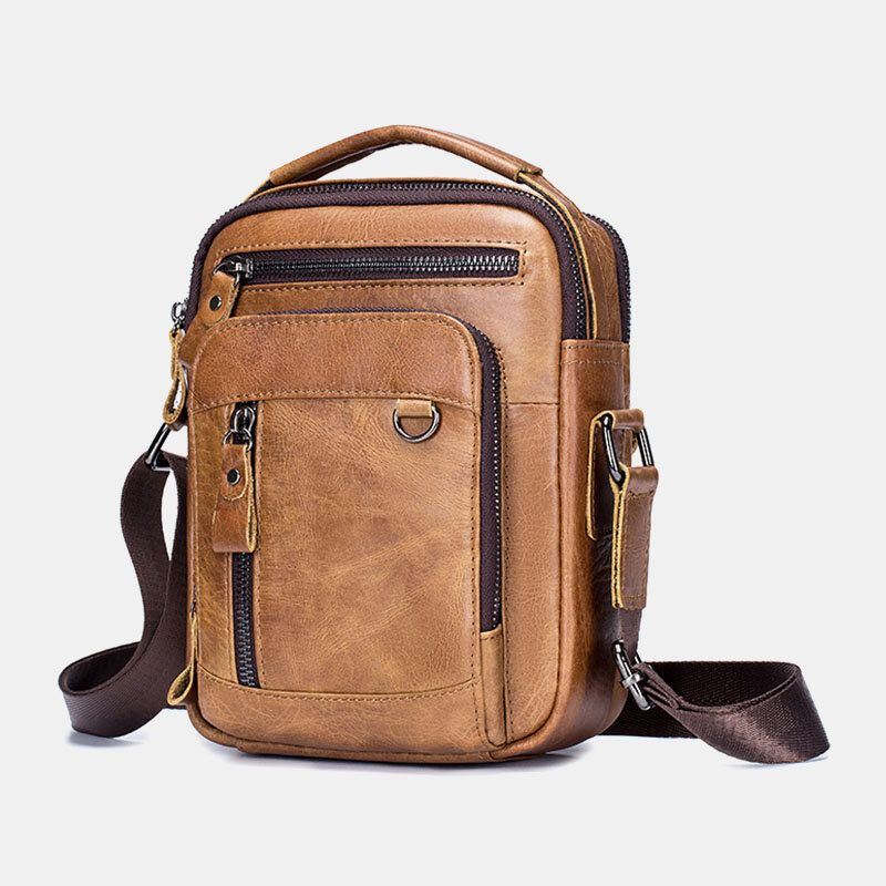 Miesten Monitaskuinen Aito Nahkainen Crossbody Laukut Takaosa Varkaudenesto Taskumuotoilu Kulutusta Kestävä Suurikokoinen Messenger Bag Käsilaukku