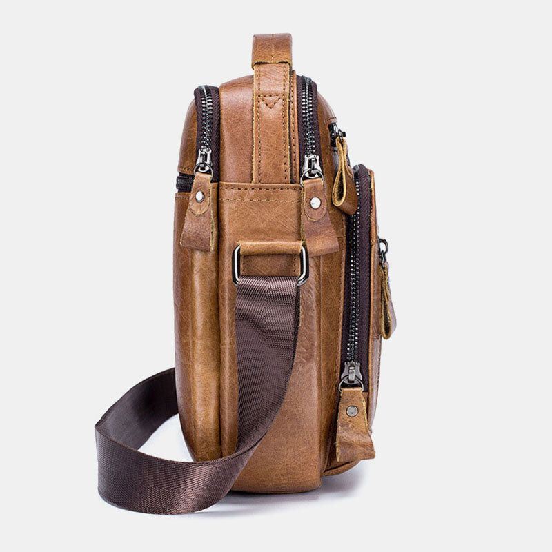 Miesten Monitaskuinen Aito Nahkainen Crossbody Laukut Takaosa Varkaudenesto Taskumuotoilu Kulutusta Kestävä Suurikokoinen Messenger Bag Käsilaukku