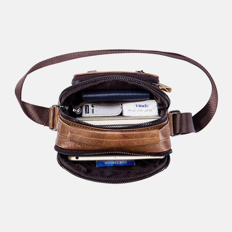 Miesten Monitaskuinen Aito Nahkainen Crossbody Laukut Takaosa Varkaudenesto Taskumuotoilu Kulutusta Kestävä Suurikokoinen Messenger Bag Käsilaukku