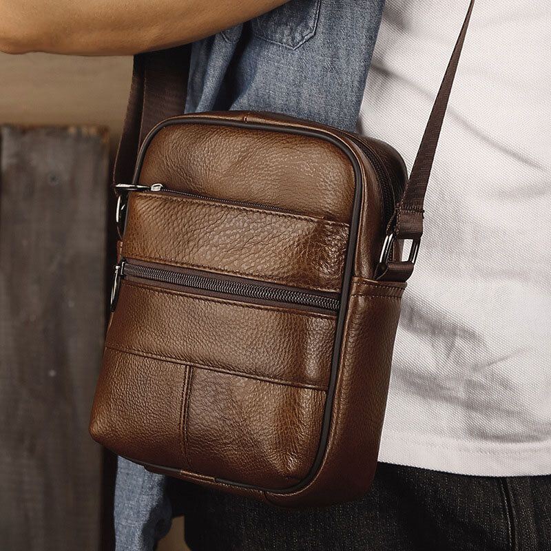 Miesten Monitaskuiset Varkaudenesto Ensimmäisen Kerroksen Lehmännahkaiset Crossbody Laukut Retro Suuri Kapasiteetti Kevyt 6.5 Tuuman Phne Bag Messenger Bag Käsilaukku