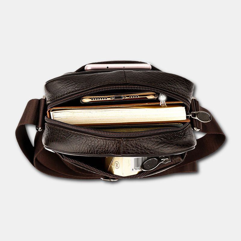 Miesten Monitaskuiset Varkaudenesto Ensimmäisen Kerroksen Lehmännahkaiset Crossbody Laukut Retro Suuri Kapasiteetti Kevyt 6.5 Tuuman Phne Bag Messenger Bag Käsilaukku