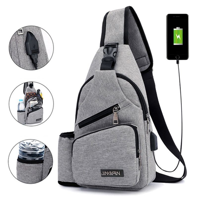 Miesten Oxford Suuren Kapasiteetin Rento Ulkoilu Usb-latausportti Sling Bag Rintalaukku Crossbody Bag