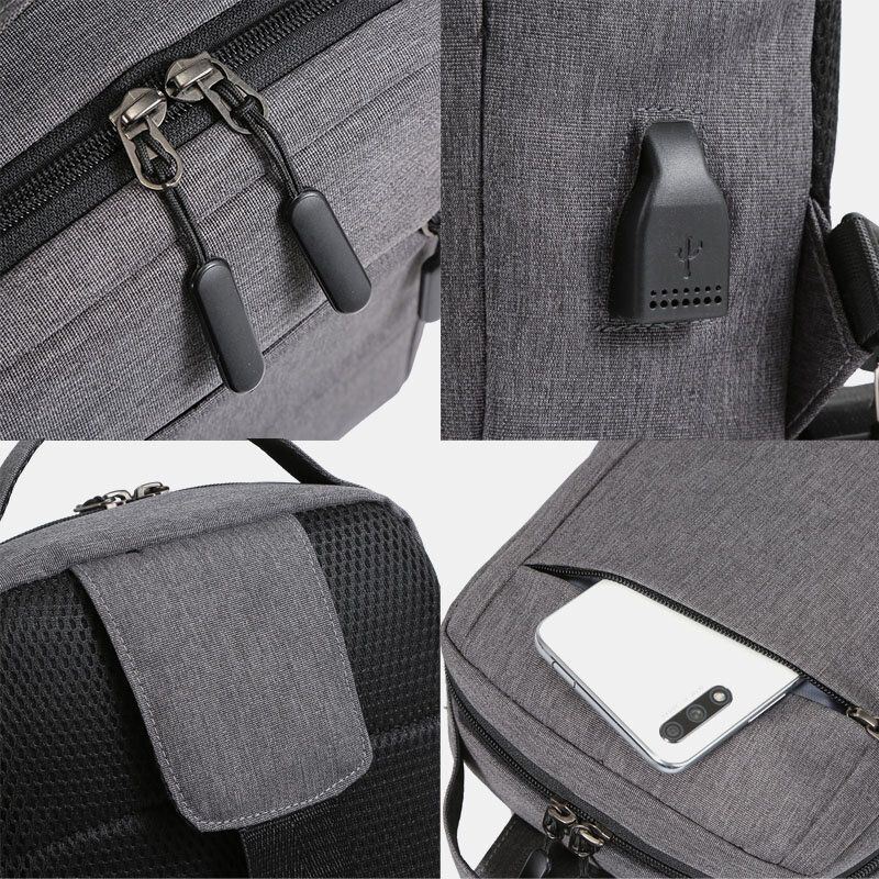 Miesten Polyesteri Usb-lataus Suuri Kapasiteetti Monikerroksinen Business Crossbody Bag Rintalaukku Sling Bag