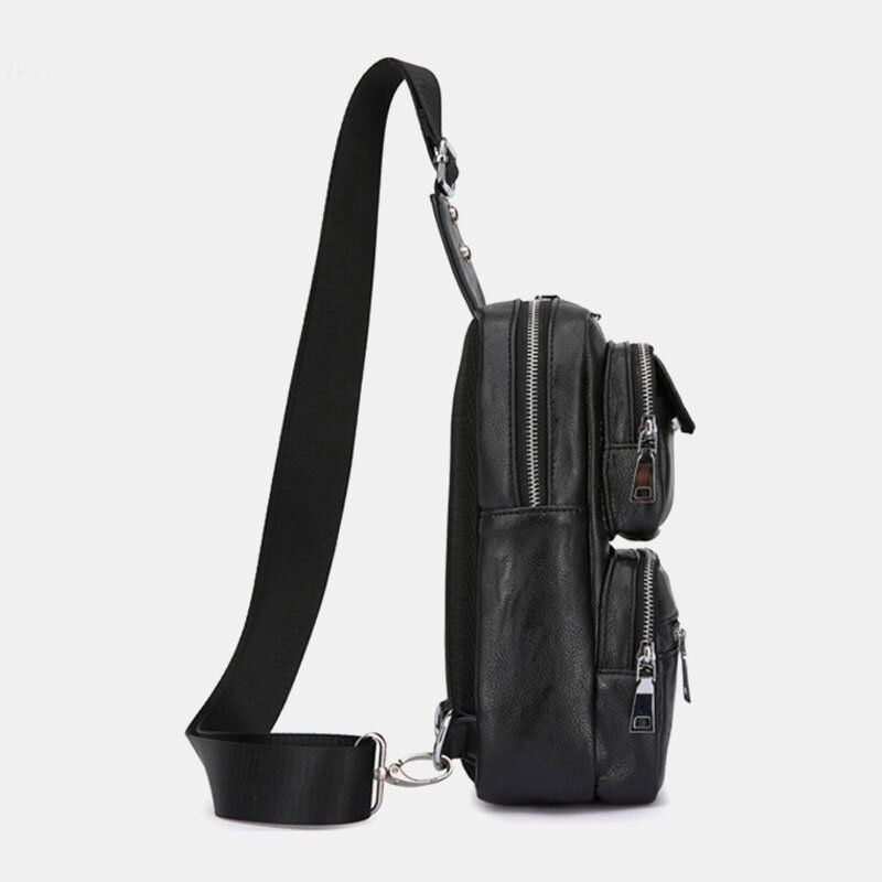 Miesten Pu Nahka Monitaskuinen Suuri Kapasiteetti Vintage Crossbody Bag Rintalaukku Sling Bag