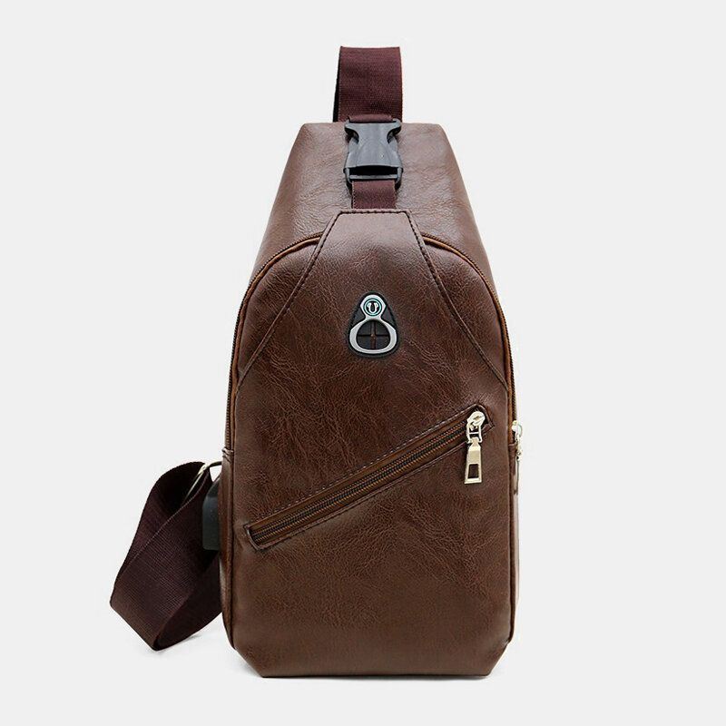 Miesten Pu Nahka Retro Business Rintalaukku Usb-latauksella Nuorten Nahkainen Olkalaukku Cross Body Bag