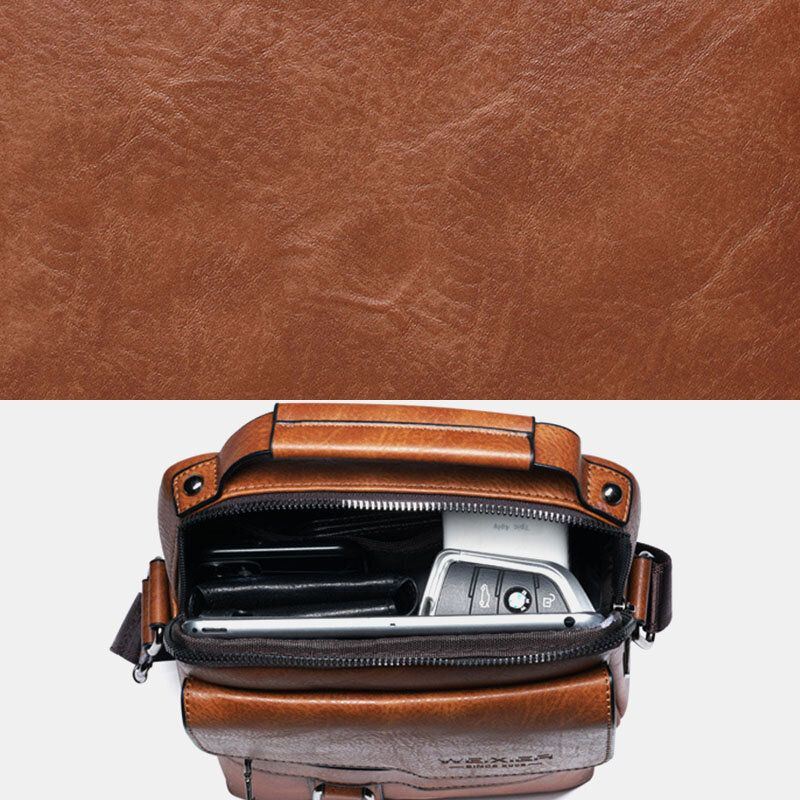 Miesten Pu Nahka Retro Business Suuri Tilavuus Monitaskuinen Yksivärinen Olkalaukku Crossbody Bag