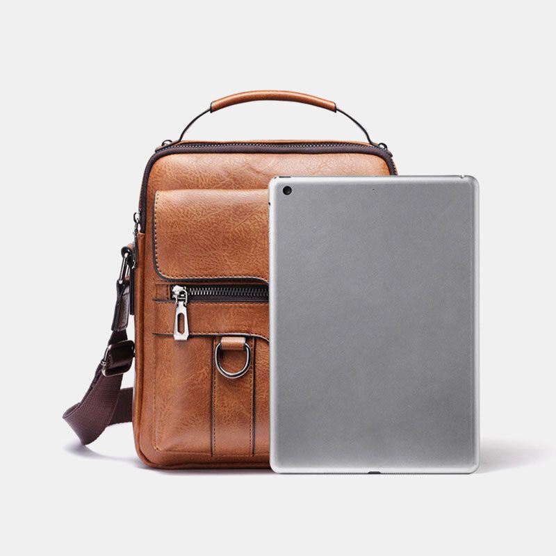 Miesten Pu Nahka Retro Business Suuri Tilavuus Monitaskuinen Yksivärinen Olkalaukku Crossbody Bag