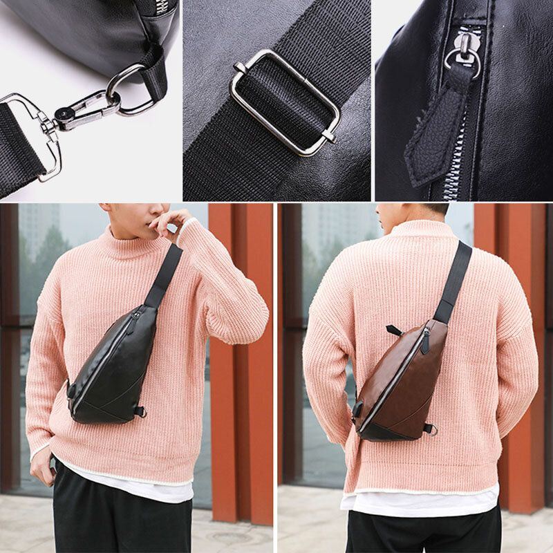 Miesten Pu Nahka Usb Lataus Vedenpitävä Rento Crossbody Laukku Rintalaukku Sling Bag