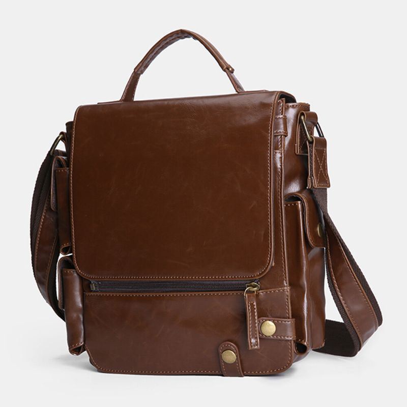 Miesten Pu Nahka Vintage Business Monitoimi Monitoimikorttipaikat Useita Taskuja Crossbody Laukku Olkalaukku