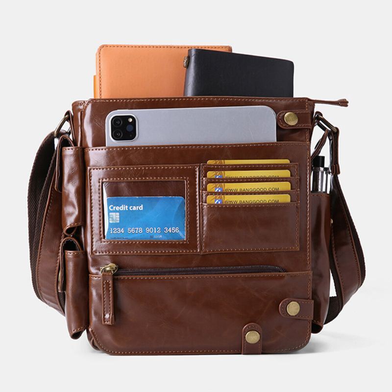 Miesten Pu Nahka Vintage Business Monitoimi Monitoimikorttipaikat Useita Taskuja Crossbody Laukku Olkalaukku