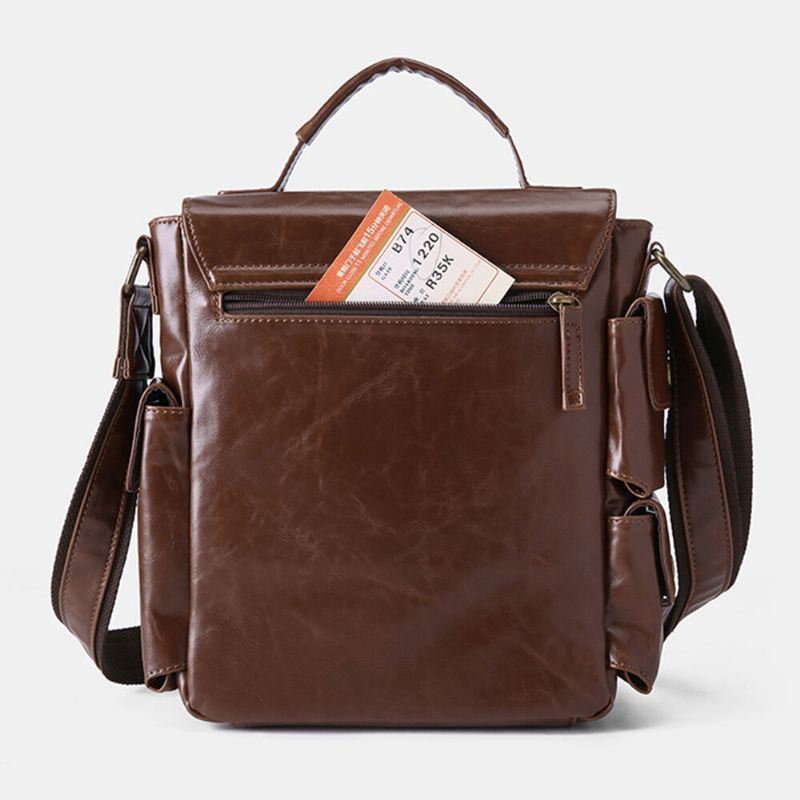 Miesten Pu Nahka Vintage Business Monitoimi Monitoimikorttipaikat Useita Taskuja Crossbody Laukku Olkalaukku