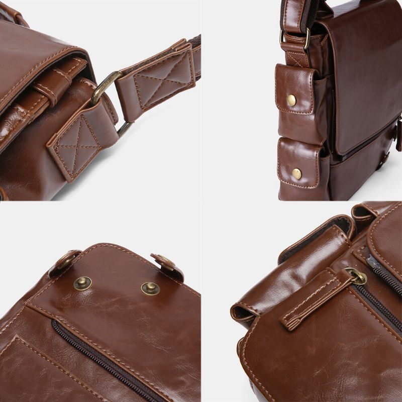 Miesten Pu Nahka Vintage Business Monitoimi Monitoimikorttipaikat Useita Taskuja Crossbody Laukku Olkalaukku