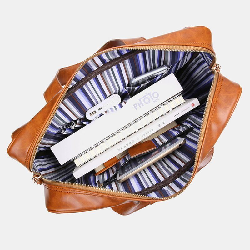 Miesten Pu-nahkainen Monitaskuinen 14 Tuuman Kannettavan Tietokoneen Laukku Messenger Bag Matkalaukku Crossbody Bag Käsilaukku