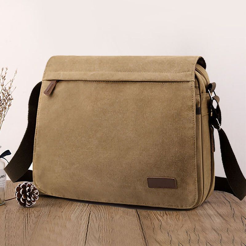 Miesten Retro Canvas Edessä Vetoketjutasku Crossbody Olkalaukku Jatkettava Design Rento Matkalaukku