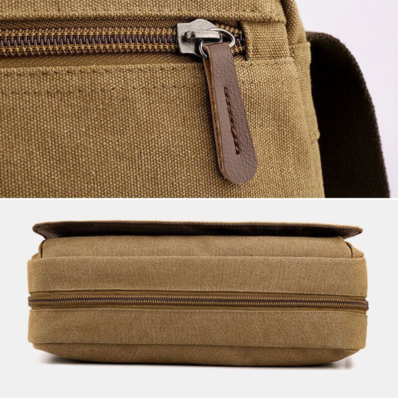 Miesten Retro Canvas Edessä Vetoketjutasku Crossbody Olkalaukku Jatkettava Design Rento Matkalaukku