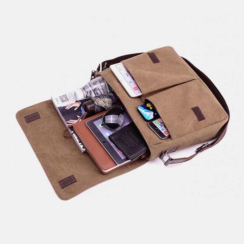 Miesten Retro Canvas Monitaskuinen Varkaudenesto Crossbody Olkalaukku Suuri Tilavuus Messenger Matkalaukku