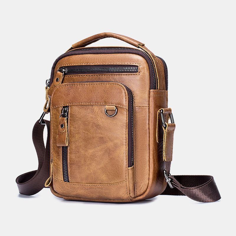 Miesten Vintage Aitoa Nahkaa Sisältävä Monitoiminen Suurikokoinen Crossbody-laukku