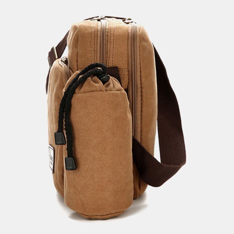 Miesten Vintage Canvas Suuri Kapasiteetti Monitoiminen Vesipullo Tasku Crossbody Laukku Rento Olkalaukku