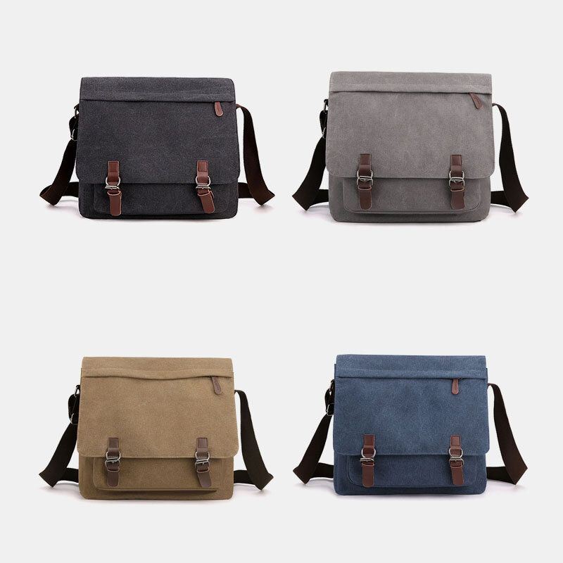 Miesten Vintage Canvas Yksivärinen Suuri Kapasiteetti Kulutusta Kestävä Crossbody Laukku Olkalaukku