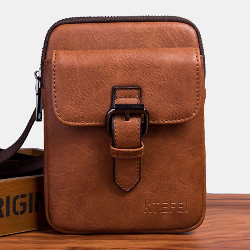 Miesten Vintage Keinonahkainen Monitoiminen Yksivärinen Crossbody Laukku