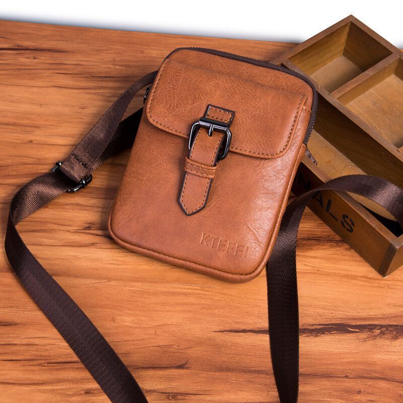 Miesten Vintage Keinonahkainen Monitoiminen Yksivärinen Crossbody Laukku