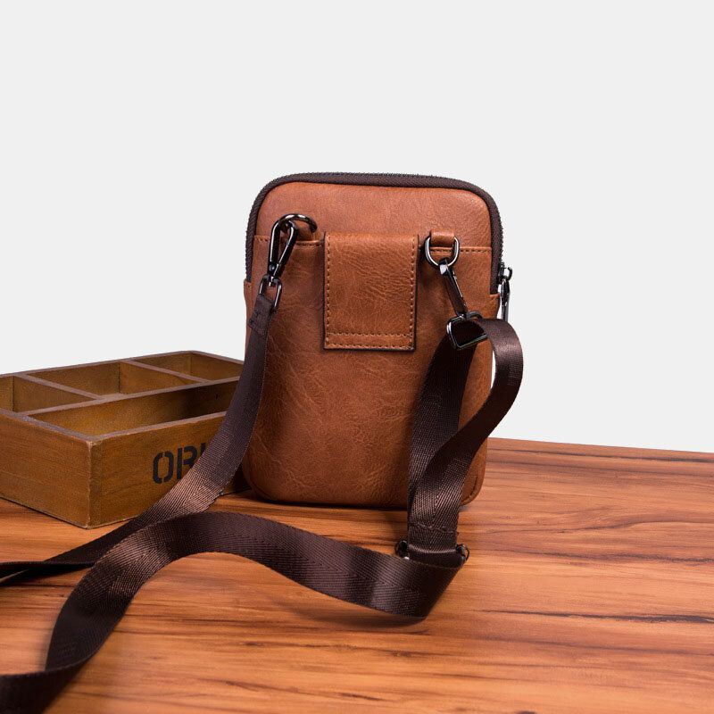 Miesten Vintage Keinonahkainen Monitoiminen Yksivärinen Crossbody Laukku