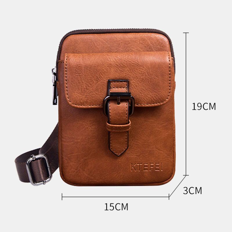 Miesten Vintage Keinonahkainen Monitoiminen Yksivärinen Crossbody Laukku