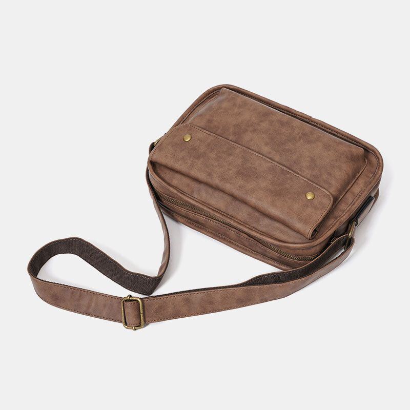 Miesten Vintage Keinonahkainen Suuri Tilavuus Yksivärinen Crossbody Laukku