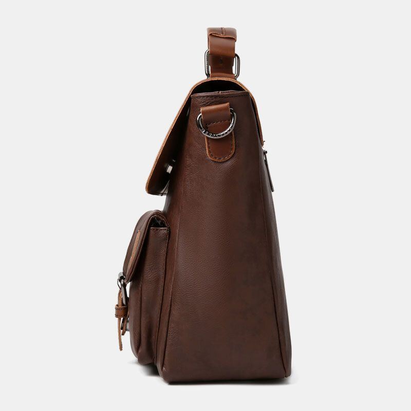 Miesten Vintage-monitoiminen Kaksinkertainen Etutasku Opettajan Laukku Salkku 14 Tuuman Kannettavan Tietokoneen Laukku Crossbody Olkalaukku