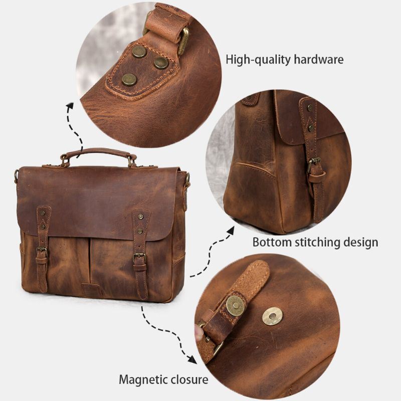 Miesten Vintage Monitoiminen Suuri Kapasiteetti Business Crossbody Laukku Monitaskuinen Pu-nahkainen Käsilaukku Olkalaukku