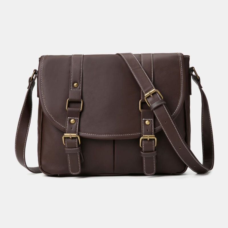 Miesten Vintage Suuri Tilavuus Monitaskuinen Pu-nahkainen Opettajalaukku Crossbody Laukku Lyhyt Olkalaukku